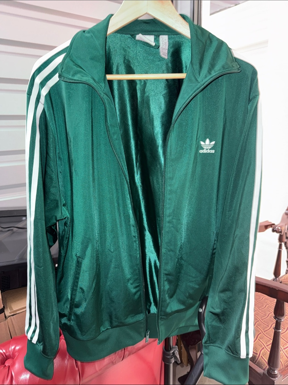 adidas Green Track Jacket with White Three-Stripes